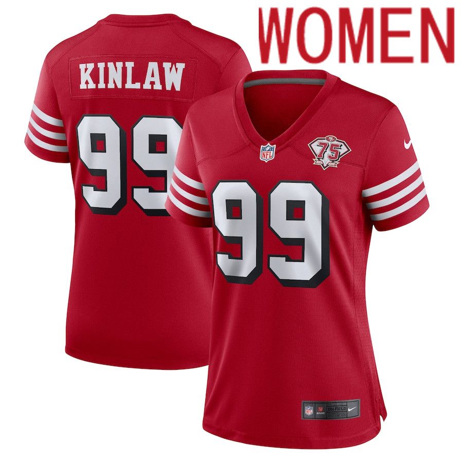 Cheap Women San Francisco 49ers 99 Javon Kinlaw Nike Scarlet 75th Anniversary Alternate Player Game NFL Jersey